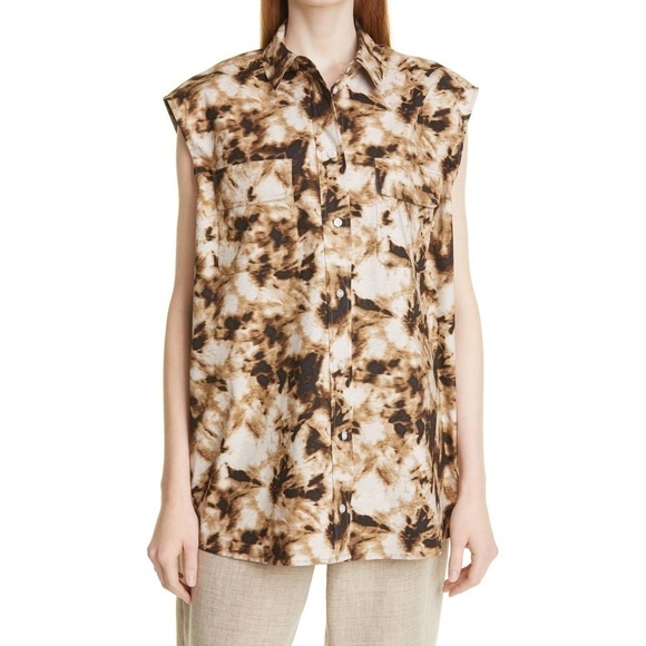 NWT Samsoe Samsoe Camo Sleeveless Shirt in Camo Clay - Picture 1 of 3